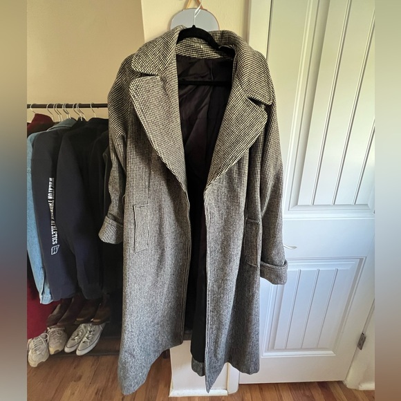 Vintage Cream and Black Checkered Wool Coat - Picture 1 of 6